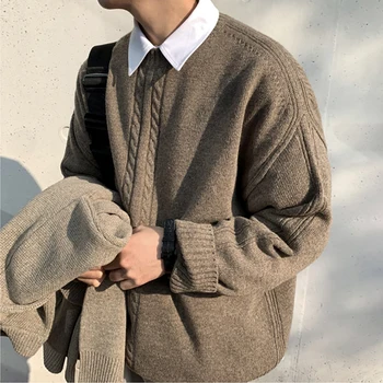Однотонный pulover okruglog izreza muški korejski slobodan tanke pletene džemper dugih rukava muške jednostavan topli džemper za dječake 2020