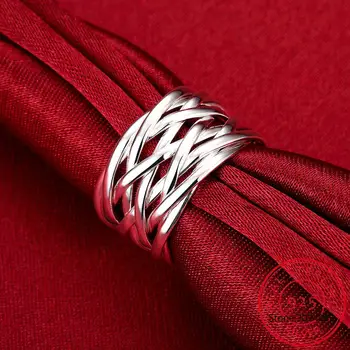 925 sterling srebra otvoreni prsten INS minimalistički višeslojni ткацкий linije prst prsten za žene izjava podesiv prsten