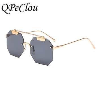 QPeClou 2020 New Vintage Metal Poligon Sunčane Naočale Ženska Moda Veliko Ogledalo Rimless Sunčane Naočale Muškarci Punk Nijanse Oculos De Sol