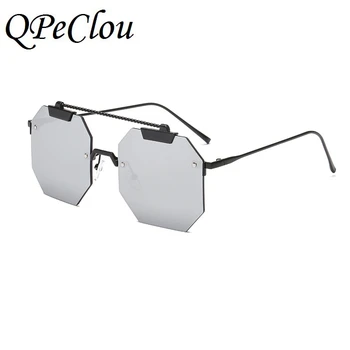 QPeClou 2020 New Vintage Metal Poligon Sunčane Naočale Ženska Moda Veliko Ogledalo Rimless Sunčane Naočale Muškarci Punk Nijanse Oculos De Sol