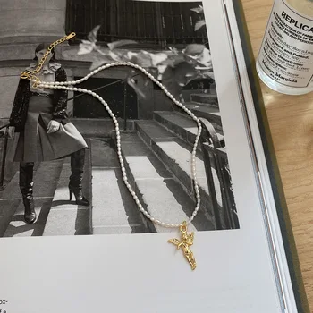 Amaiyllis 925 sterling srebra 18k zlato Anđeo ogrlica slatkovodni biseri ključne kosti ogrlica privjesci za žene nakit