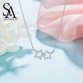 SA SILVERAGE 925 sterling srebra Mjesec-Zvijezda privjesak ogrlice Za žene choker ogrlice fin nakit srebrni lanac ogrlica