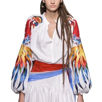 TWOTWINSTYLE svakodnevni vez patchwork ženska majica O neck fenjer rukava veliki veličina bluza ženska Proljeće 2020 moda novi nalet