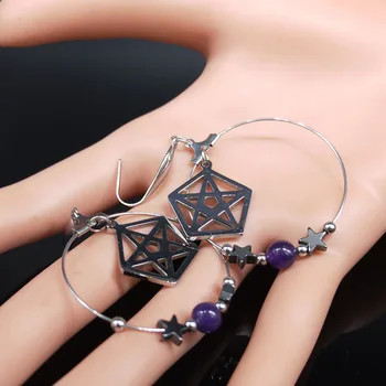 2021 moda pentagram čarolije prirodni Kristal od plemenitog čelika pad naušnice za žene Velike naušnice nakit Arete E613011