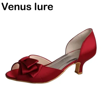 Naziv branda Wine Red Shoes Peep Toe Low Heel Prom Djeveruša Shoes for Women