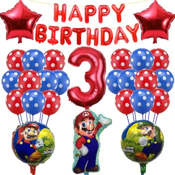 1Set Super Mario Balloons 32 inch Number Balloons Boy Djevojka Birthday Party Mario Luigi Bros Mylar Blue Red Balloon Set Decor