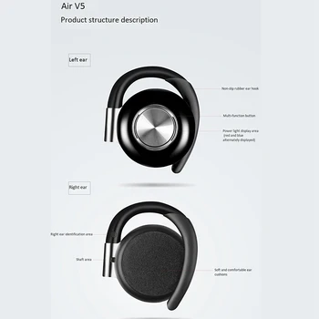 Air V5 bežične slušalice TWS stereo Bluetooth 5.0 slušalice Uho kuka buke Bluetooth slušalica s mikrofonom