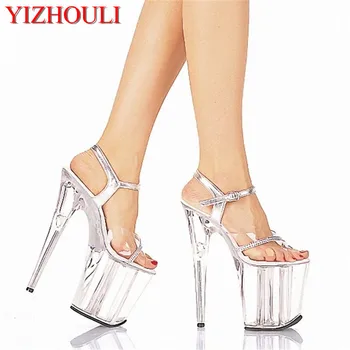2018 Seksi 20cm Temptation Crystal Sandals Ultra High Thin Heels Platform 8 Inčni Clear Shoes Seksi Striptizeta Dance Shoes