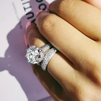 Luksuzni 11 mm veliki Cirkon originalni vjenčani prsten skup za žene mladenke za vjenčanje nakit grupa vječnost dar R4843