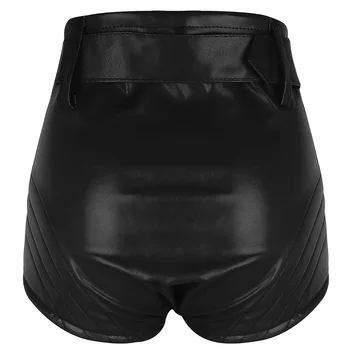Sexy Lady susret vama.na womens Shorts Wetlook PU Leather Front Zipper High Waisted Bodycon Shorts Bottoms with Pojas Night Clubwear Shorts