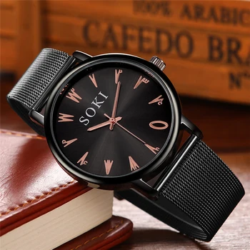 SOKI Brand Women Watch Scissor Prst Digital Modern Quartz Creative Mesh Strap Casual Round Simple Watch Relojes para mujer