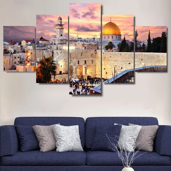 Moderno slikarstvo na platnu zid umjetnost modularni okvir slike home dekor 5 panela Jeruzalem zalazak sunca krajolik HD tiskani plakati PENGDA