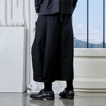 [EAM] visoka elastična struk crne kratke duge, široke hlače novi slobodan покрой hlače ženska moda plima proljeće i jesen 2021 1DB007