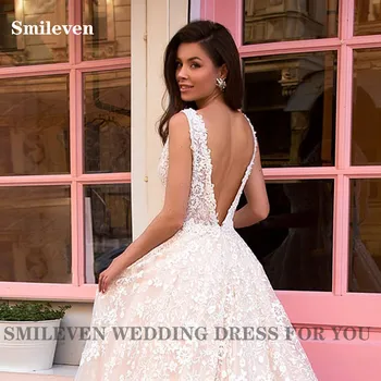 Smileven čipkan vjenčanicu A Line Princess Bride Dresses Backless Puff Tulle vjenčanica Vestido De noiva