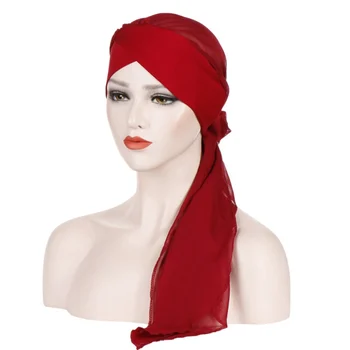 Ženski šešir muslimanska valovi Raka kemoterapija kapa, šal s turbanom Dva rep zamotajte u kapu casual odjeća Ženska
