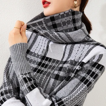 Kockice Jesen Zima džemper žene pulover korejski stil водолазка kontrastne boje stare dame top pleteni džemper skakači