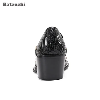 Batzuzhi luksuzne muške kožne cipele ručne izrade s oštrim metalnim vrhom crne cipele od prave kože muške poslovne cipele na visoku petu 6,5 cm