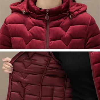 2019 jesen zima zlato baršun dolje pamučna jakna ženska korejski parkovi pamuk postavljena jakna dame odjeća plus size 6XL R512