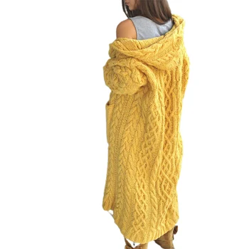 Džemper žena kardigan jednobojnu dugi rukav Pletenice pletu kardigan s kapuljačom, džemper i kaput kaput moda svakodnevni dugačak džemper