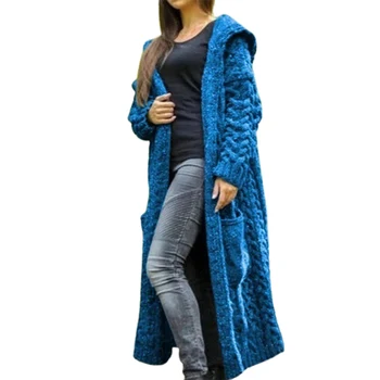 Džemper žena kardigan jednobojnu dugi rukav Pletenice pletu kardigan s kapuljačom, džemper i kaput kaput moda svakodnevni dugačak džemper