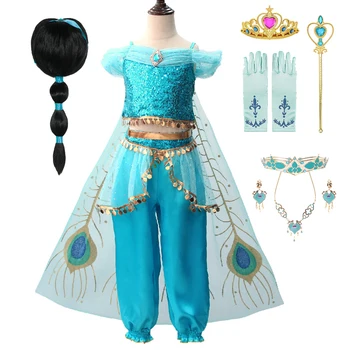 Party Girls Fancy Dress Aladdin ' s Lamp Princess Aladdin Cosplay Cloak Costume Dress with Wig Headband