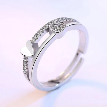 Luksuzno zaručnički prsten od 925 sterling srebra za žene double srce cirkonij Otvaranje prsten Valentinovo dar S-R133