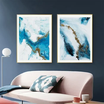 Nordic apstraktne boje spalsh plava zlatna platna Slikarstvo plakat i ispis jedinstven dekor zid umjetničke slike za dnevni boravak spavaća soba