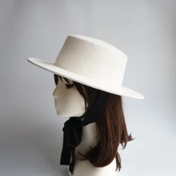 02001 nego-pashi-bijela duga traka mornarska čvrsta dama фетровая šešir ženska досуговая Panama city jazz šešir