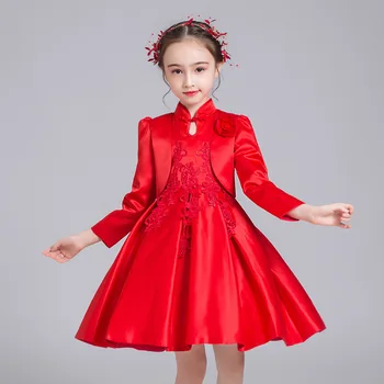 2020 New Spring Girls Cheongsam Princess Dress Flower Girl Birthday Costumes vezeni cvjetnih haljina kutiju ili omot oko 2 kom.