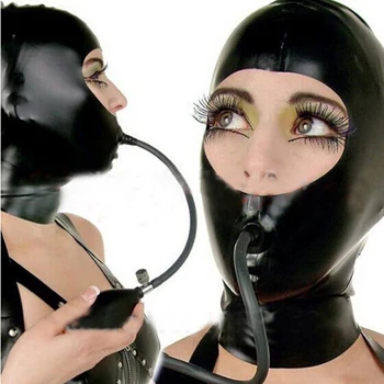 Novo seksualno egzotično donje rublje klasična ručna izrada crni lateks otvoreno lice napuhavanje geg haubi maska poklopac stražnji zatvarač cekc Зентаи fetiš