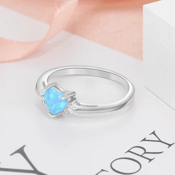 925 sterling srebra srce prsten za žene plavi opal prsten CZ prst zaručnički prsten vjenčani dar fin nakit (Lam Hub Fong)