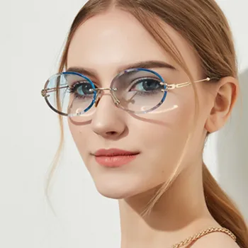Rimless ovalni sunčane naočale Žene frameless 2020 zlato smeđa metalni okvir male okrugle sunčane naočale ljetne nijanse za dame UV400