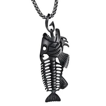 Рыбья kost i ribarska udica privjesak ogrlice punk stil muškarci 316L čelik karika lanca 3 boje identitet nakit