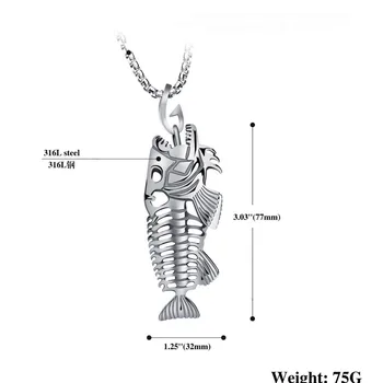 Рыбья kost i ribarska udica privjesak ogrlice punk stil muškarci 316L čelik karika lanca 3 boje identitet nakit