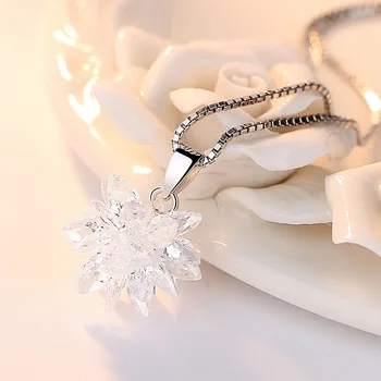 925 sterling srebra moda sjajna Ledeni cvijet dame privjesak ogrlica kutija lanca žene nakit ženski poklon za rođendan jeftino