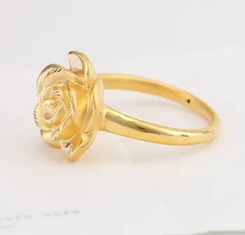 Pravi 999 24K žuto zlato prsten 3D Ruža dizajn prsten grupa 1pc veličina: 5&7