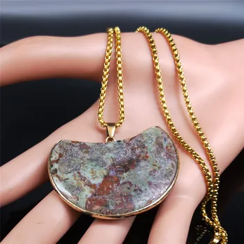2021 prirodni kamen ogrlica od nehrđajućeg čelika za žene zlatnu boju duga ogrlica privjesak nakit je ovratnik mujer N81S04
