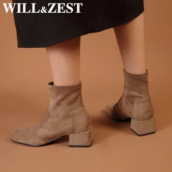 Will&Polet čizme nadkoljenice protežu Ženske cipele 2020 Nova jesen niska peta слипоны ženska zimska obuća seksi коренастые kratke čizme