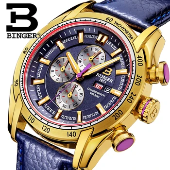 Japan je potez Švicarska muški satovi luksuzni brand ručni sat Бингер kvarc mens watch chronograph ronilac glowwatch B1163-7