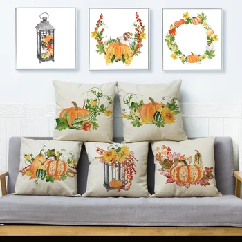 Vodene boje jeseni bundeva ispis jastučnicu bež len jastučnicu 45*45 cm kvadratnom bacanje jastuci za sjedalo home dekor jastučnicu