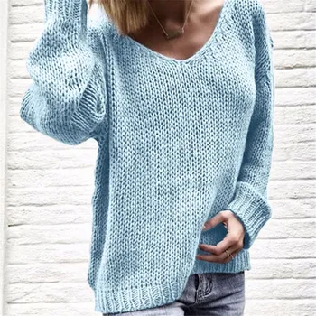 Plus veličina S-5XL žene pletene džemper dugih rukava V-izrez casual slobodan dres jednobojnu 2020 Nova moda znoj Femme
