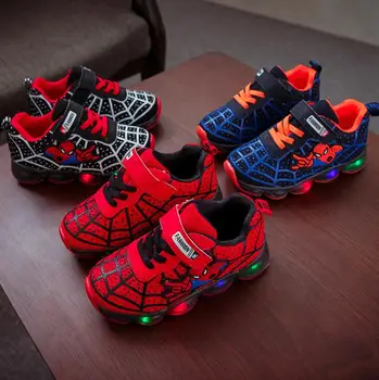 Disney Fashion Boys Shoes Spiderman Child Luminous Sneakers Brand Mesh Shoes Kids LED Flashing Baby Shoes Casual Cipela