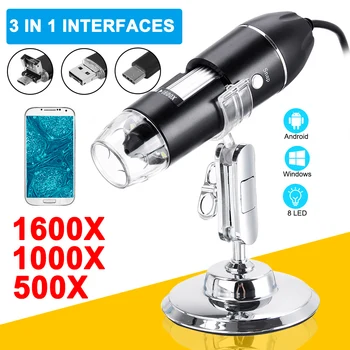 3 u 1 Digitalni USB Type-C mikroskop mikroskop lupa skladište 8 led stalak za Android Digitalni mikroskop 500X 1000X 1600X