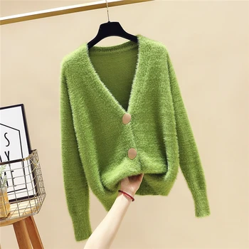 Gkfnmt žene pletene džemper korejski Moher kardigan kaput slobodan džemper dugih rukava Ženski kardigan jesenski jakna