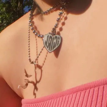 Nove stare ogrlice od nehrđajućeg čelika punk zrna ogrlice 90-ih Djevojka srce privjesak ogrlica pismo lanca moda žene nakit poklon