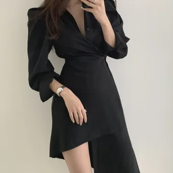 Robe Ete Femme 2020 Jesen Korejski Svakodnevno Haljina Košulja Ženska Moda Tanak Struk Nepravilnog Duge Haljine Vestidos Sukienki Letnie