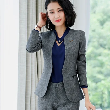 Lenshin siva profesionalni poslovni jaknu za žene radna odjeća ured Lady elegantan ženski blazer kaput vrh