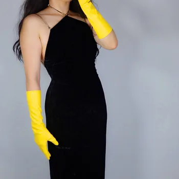 Izdužena kožne rukavice ženske 70 cm umjetna koža emulacija kožuh Banana žuta ženske rukavice stranka večer WPU293