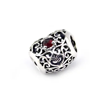 Crveni granat siječanj potpis srce Šarm perle za žene izrada nakita DIY Fit PANDORA Charms srebro 925 Original FL292-1