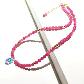 Lii Ji ružičasta ljubičasta Rubin prirodni dragulj 4 mm s austrijskom хрусталем pad zrna ogrlice 14K zlato popunjeni ogrlica 38+4 cm za žene